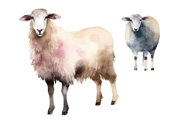 isolated hand The sheep animals watercolor painted