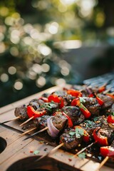 Brochette de b&oelig;uf et poivrons &agrave; cot&eacute; d'un barbecue, cuisine d'&eacute;t&eacute;, ia g&eacute;n&eacute;rative
