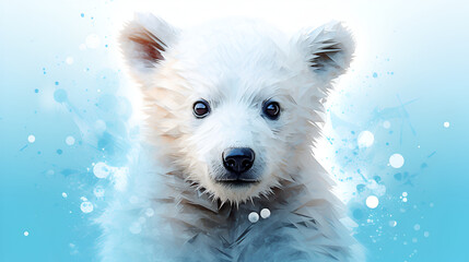 Fototapeta na wymiar a white serious teddy bear with small black eyes snow winter cartoon illustration background