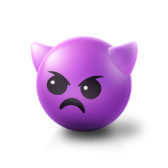 Mad horned devil Emoji stress ball on shiny floor. 3D emoticon isolated.