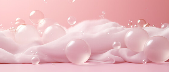 Pink pastel background with white foam bubbles perfect