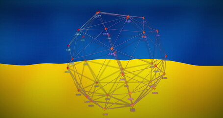 Obraz premium Image of financial data and connections over flag of ukraine