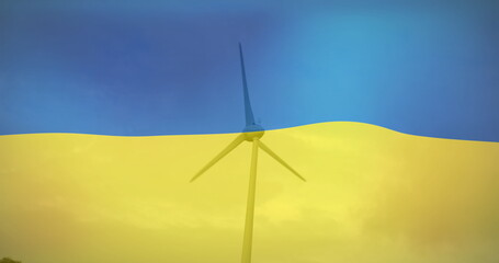Obraz premium Image of flag of ukraine over wind turbine