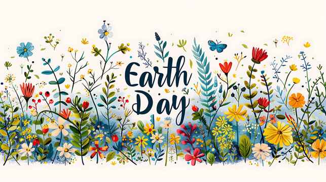 Earth Day text on watercolor floral background