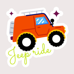 Modern flat sticker of a jeep ride 