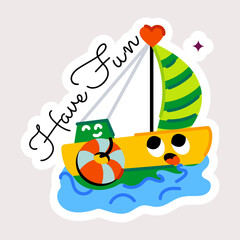 Sailboat with lets go typography, flat sticker 
