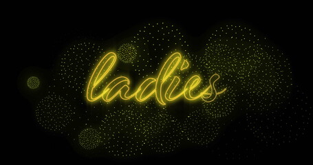 Image of ladies text over shapes on black backrgound