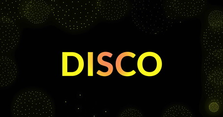 Image of disco text over shapes