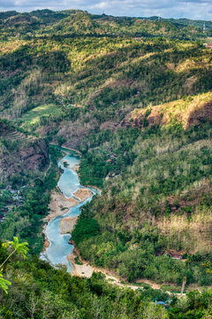 Oyo riverside in Mangunan valley, Yogyakarta, Java Indonesia. High resolution vertical format image