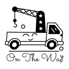 Easy to edit glyph sticker of a tow truck 