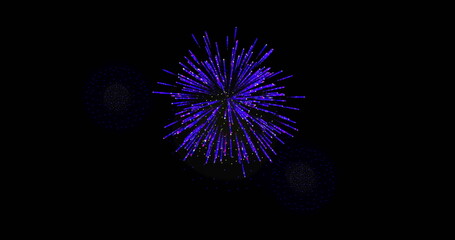 Image of moving shapes and fireworks over black background