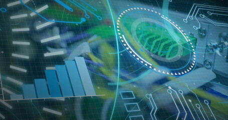 Image of 5g text, scopes scanning and data processing over server