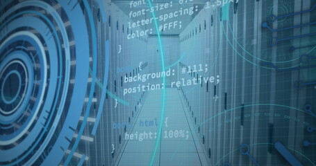 Obraz premium Digital code flows seamlessly in a futuristic corridor, ideal for tech themes