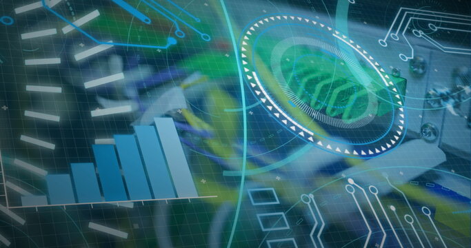 Image of 5g text, scopes scanning and data processing over server