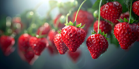 RIpe strawberry in the garden,  Ripe organic strawberry bush in the garden . - obrazy, fototapety, plakaty