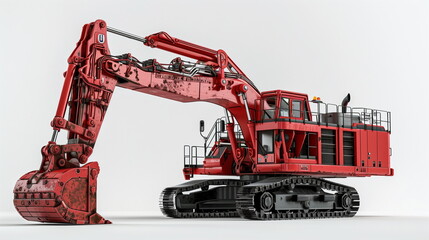 Red excavator large size on a white background. AI Generative.