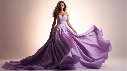 Woman in flowing purple gown creates art