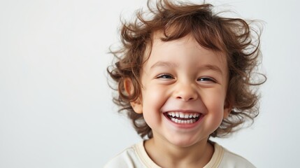 Portrait of cute little boy happy smiling isolated white background.