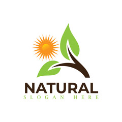 Natural, eco food, green leaf seedling, growing plant logo design vector template. Natural logos with leaves.
