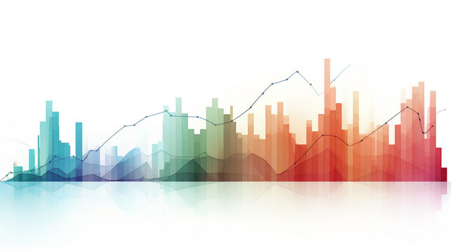 Rainbow Colored Bar Graph on white backdrop Ai Generated