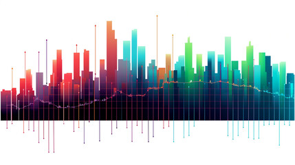 Multicolor Stock Market Bar Graph on white backdrop Ai Generated - obrazy, fototapety, plakaty