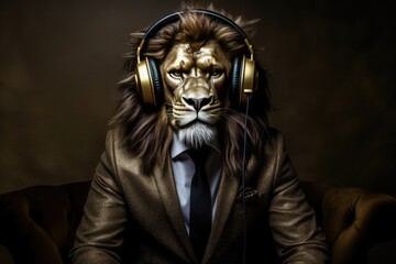 Individualistic fashion statement: stylish suit with animal head and headphones