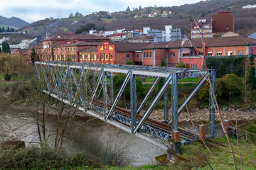 View of the English Bridge over the Nalon River, 1896. Sama, Langreo, Spain.