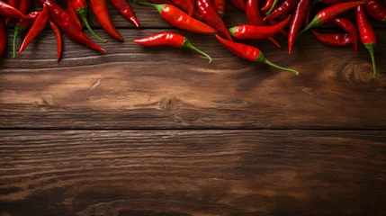 Fototapete Rund Red hot chili peppers on old wooden table  © levit