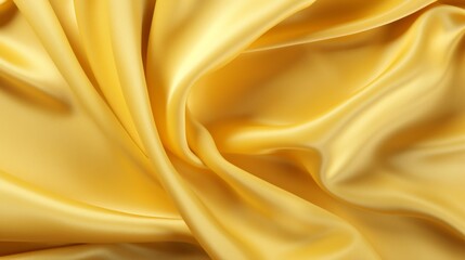 Texture, Luxurious Background of Yellow Golden silk satin fabric with smooth wavy lines. Design template, Horizontal banner, Fabric Store