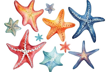 white Starfishes stars illustration vector set Colorful watercolor isolated background sea