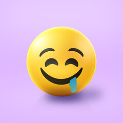 Fototapeta premium Drooling and hungry Emoji stress ball on shiny floor. 3D emoticon isolated.