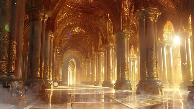 luxury elegant fantasy temple with golden ornament. seamless looping overlay 4k virtual video animation background