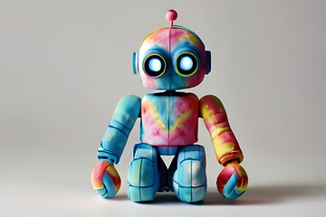 unique robot adorned in vibrant tie-dye pattern