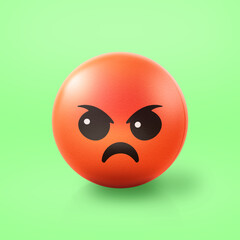 Enraged and angry Emoji stress ball on shiny floor. 3D emoticon isolated.