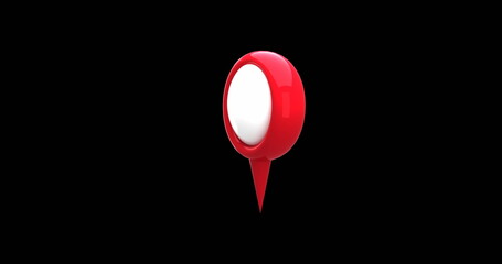 Red map pin icon zooms and hovers on black background in 4K. - 757790905