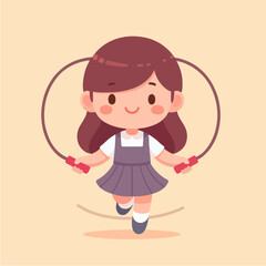 illustration of a cute little girl doing skipping rope sport