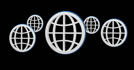 Digital image of white globe icons hovering in the screen against a black background 4k - 757790941