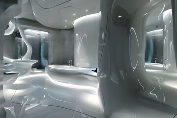 Bathroom in an ultra-modern style with innovative technology, glossy finishes and lighting, creating a unique atmosphere.