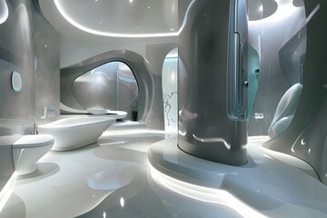Unique bathroom design with advanced technology, shiny finishes and spectacular lighting, inscribed in every detail of the interior.