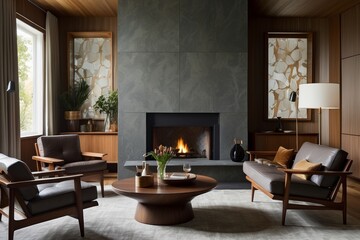 Mid-Century Lounge Area with Leather Chairs