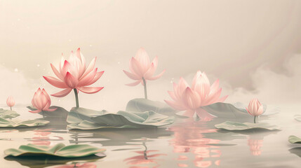 Abstract Lotus Flowers in Water: Zen Spring Beauty