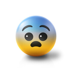 Fearful and scared Emoji stress ball on shiny floor. 3D emoticon isolated.