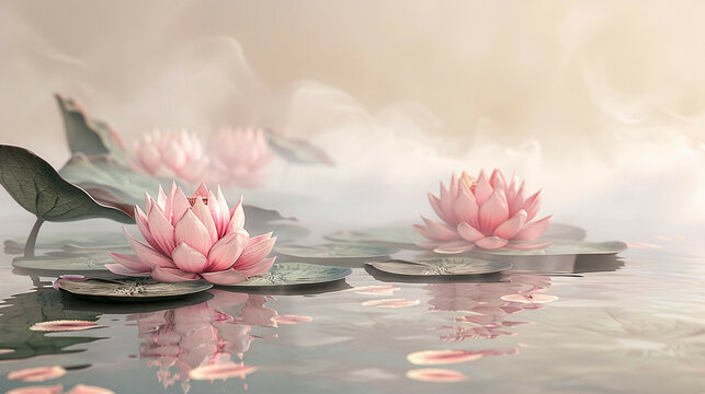 Abstract Lotus Flowers: Pastel Pink Beauty in Zen Spring Scene