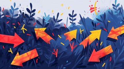 An artistic representation of decision making, featuring stylized arrows emerging from foliage, symbolizing growth and the natural progression of choices.