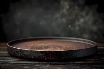 Empty blank Rustic tray with dark background for commercial product display, product display scenes  - obrazy, fototapety, plakaty