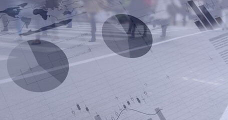 Silhouettes of people overlay financial charts and graphs