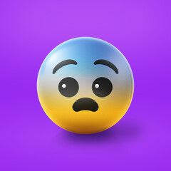 Fototapeta premium Fearful and scared Emoji stress ball on shiny floor. 3D emoticon isolated.