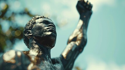 Tribute in Bronze: Civil Rights Statue, statue immortalizing the struggle for civil rights rises emphatically against a bright sky, its bronze contours reflecting the undying resolve for equality - obrazy, fototapety, plakaty