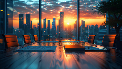 Office meeting room with city view from the window. 3D Rendering