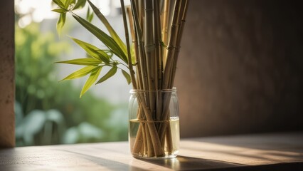 bamboo sticks in a glass of water